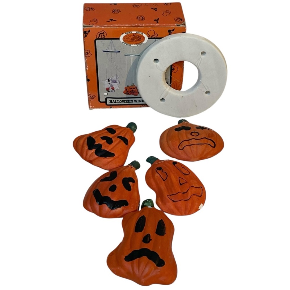 Vintage Halloween Wind Chimes Pumpkin Jack-o-lanterns 90s Ceramic Hanging Decor